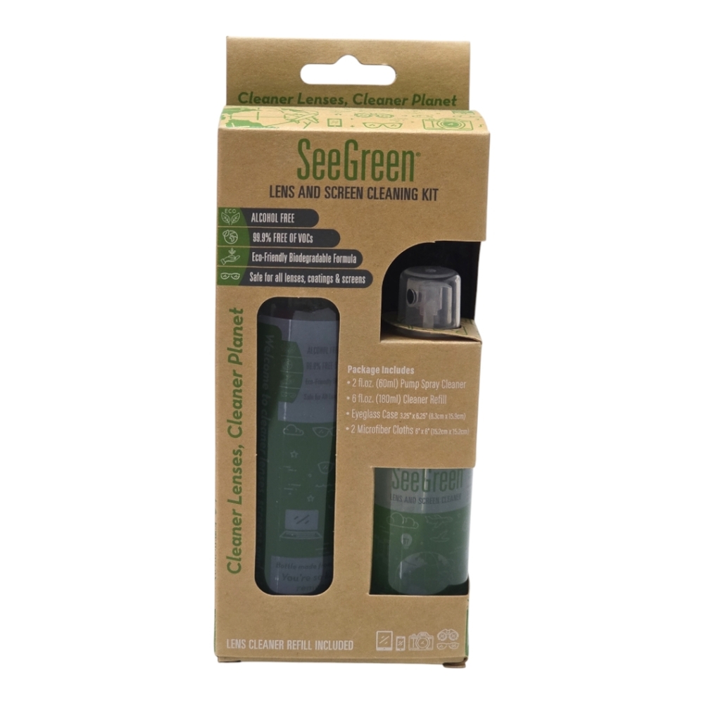 NEW SeeGreen Lens Cleaner Kit Spray Refill Case Cloth Eyeglass Lenses TV Screens
